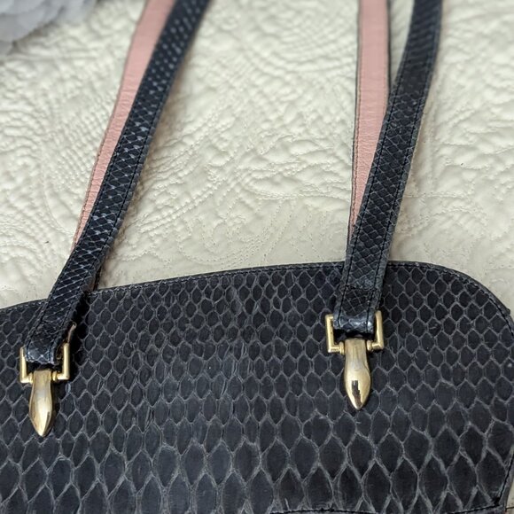 Vintage Mode Leather Shoulder Bag Pink and Snake skin Top Design Blue Soft - Picture 5 of 10